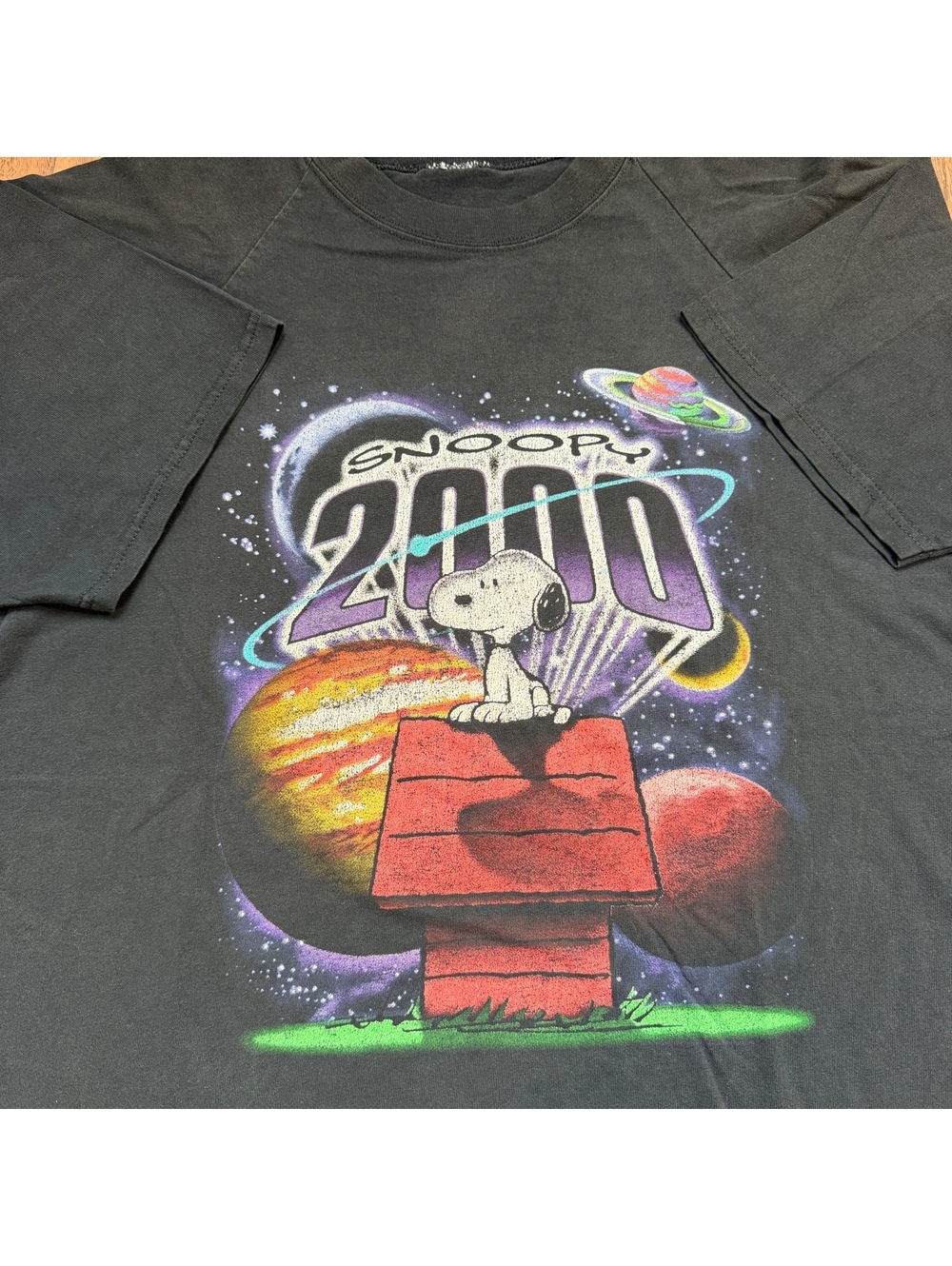 Vintage Vintage Peanuts Snoopy 2000 T Shirt Space Y2K Faded Black Raglan Tee XL